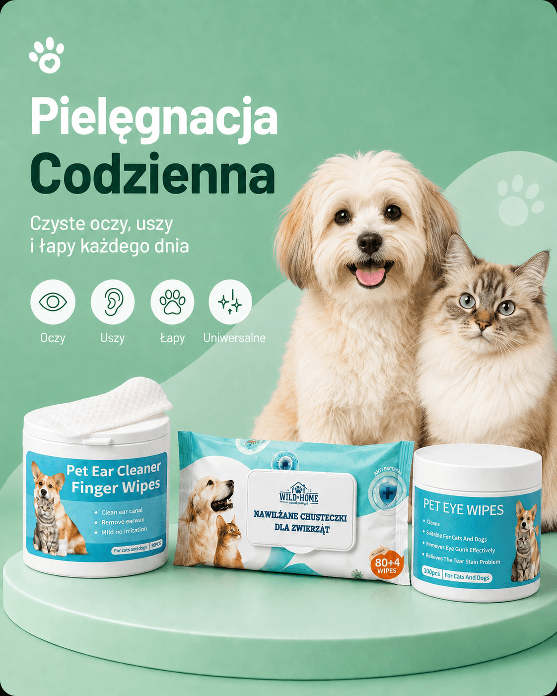 Pielęgnacja: chusteczki do oczu, uszu, zębów i łap